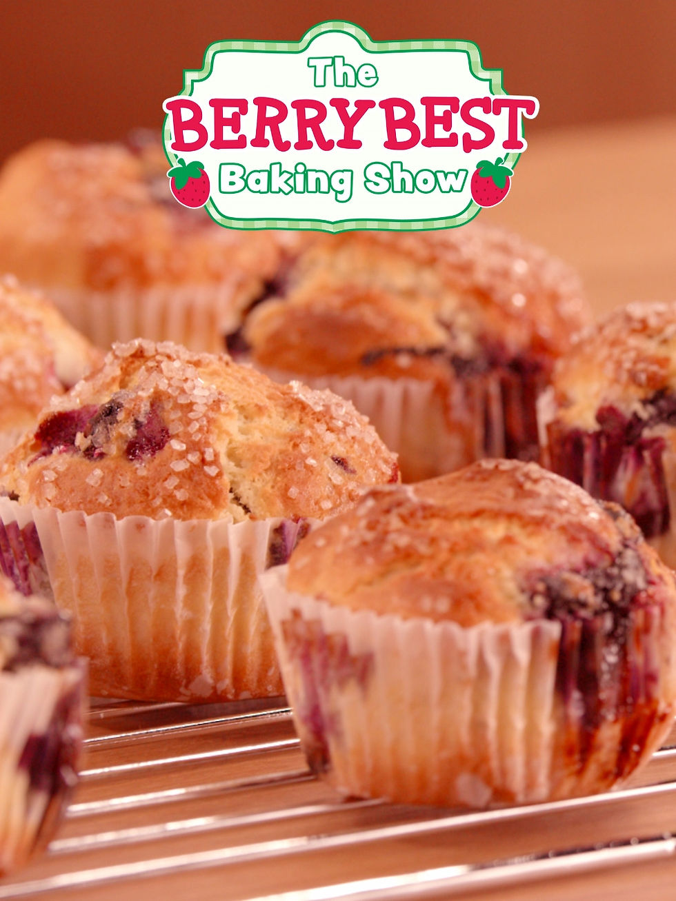 Close up of freshly baked blueberry muffins.