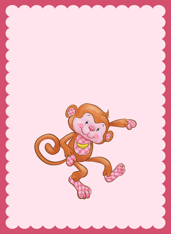 A small monkey character mid leap, with a curled tail and patterned hands and feet, posed playfully in motion.