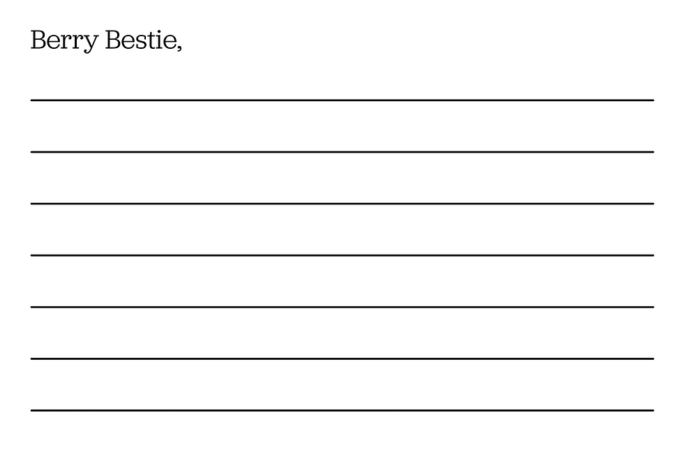 Letter-writing template titled “Berry Bestie,” with several blank horizontal lines for writing a message.